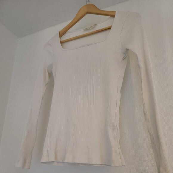 Ribbed square neck longsleeve white - Picture 1 of 5